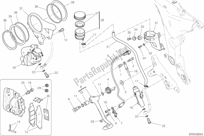 Todas as partes de Sistema De Freio Traseiro do Ducati Multistrada 1260 S Pikes Peak USA 2020